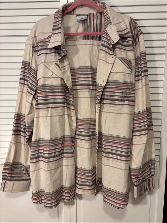 Columbia Other - Columbia Striped Cream Shirt with Pink and Navy Accents